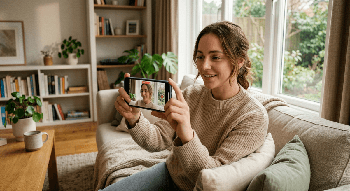 Person recording a message on phone